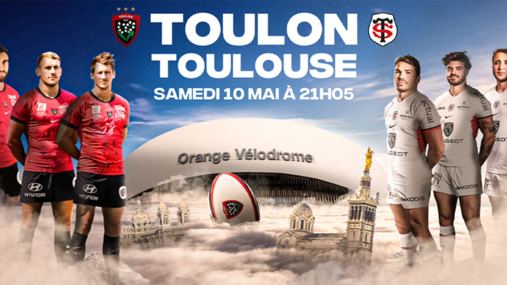 L'image représente l'affiche du match de rugby affrontant Toulon face à Toulouse , deux grosses équipes du top 14