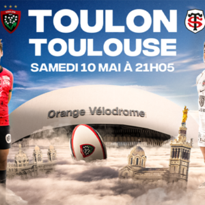 L'image représente l'affiche du match de rugby affrontant Toulon face à Toulouse , deux grosses équipes du top 14