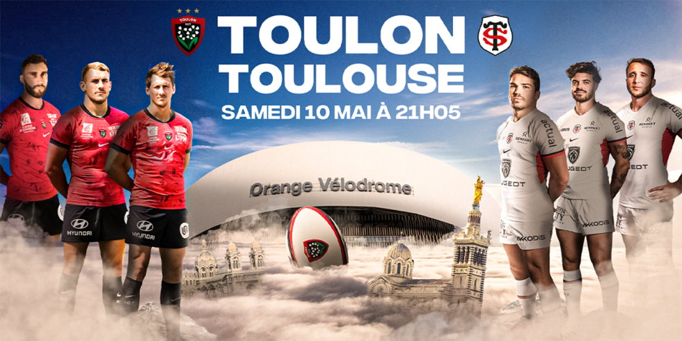 L'image représente l'affiche du match de rugby affrontant Toulon face à Toulouse , deux grosses équipes du top 14